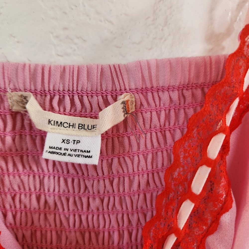 Y2K Urban Outfitters Kimchi Blue Ivy Pink Red Lace Babydoll Crop Top Valentines - Picture 3 of 8
